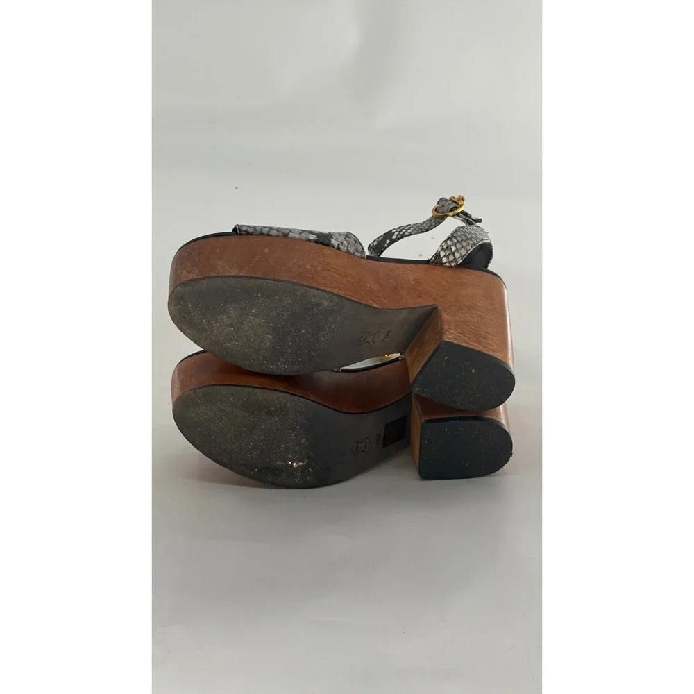 Tory Burch Heels Camilla Platform Snake Embossed Leather Wooden 7.5‎ Black White